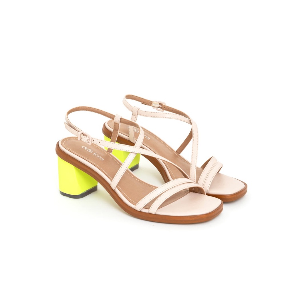 Women's light pink neon green block heel  Strappy Sandals